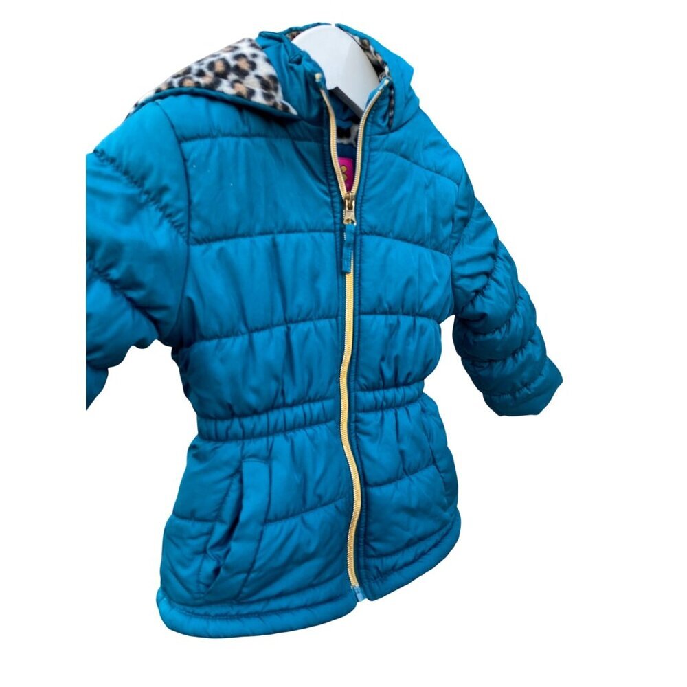 Pink Platinum Girls Quilted Winter Jacket 3T With Leopard Print Lining & Hood
